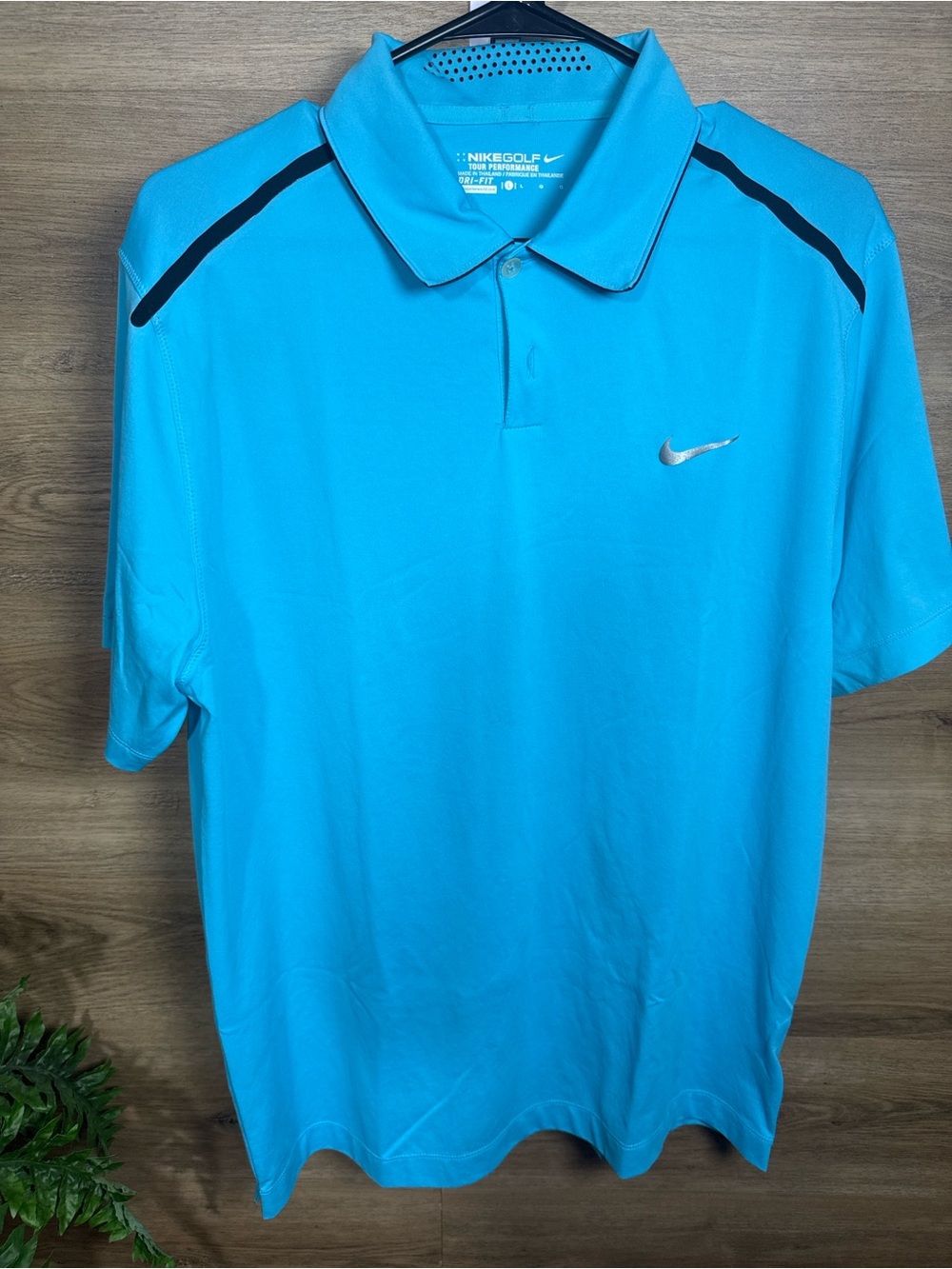 Nike Men’s Aqua Blue Polo with Black Shoulder Accents